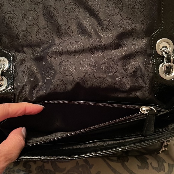 Michael Kors Black Patent Handbag with Silver chain detail - Picture 7 of 7